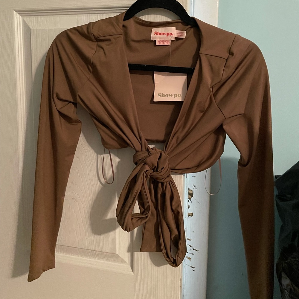 Light brown tie crop top